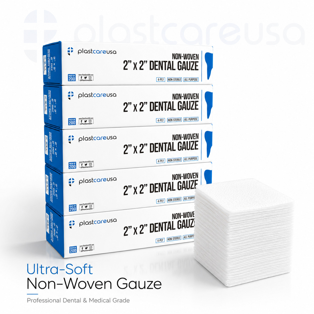 10000 BULK 2×2 Non Woven Sponges 4-Ply, Non-Sterile Cotton Dental Gauze Bandage