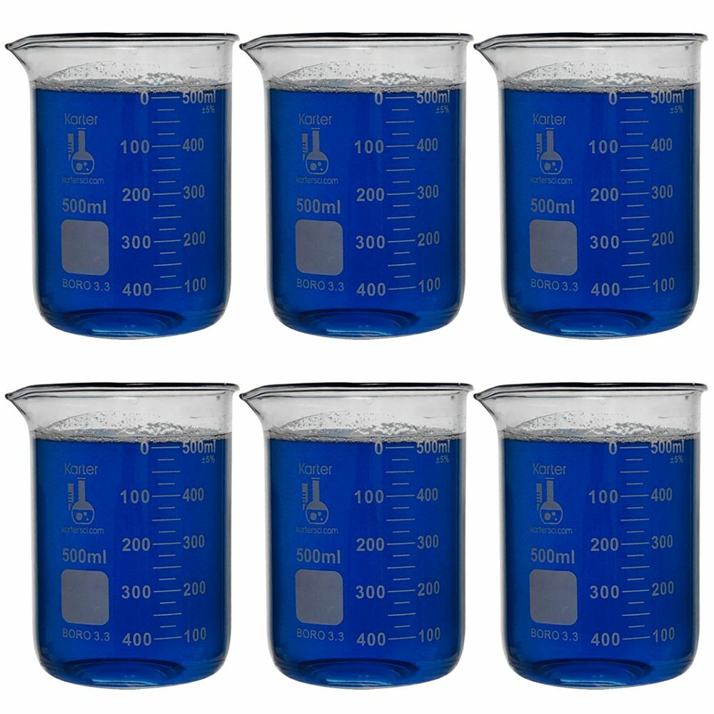 500ml Glass Beaker, Low Form, Graduated, Karter Scientific 213D18 (Pack of 6)
