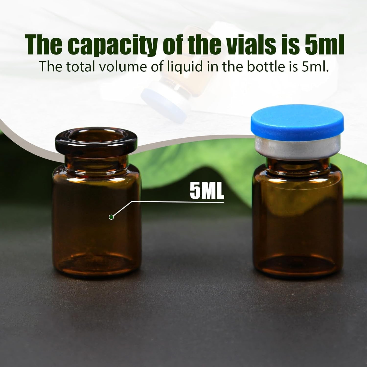 100 Pack 5ml Amber Glass Vials with Caps – 1.5 Dram Lab Headspace Vials, 20mm…