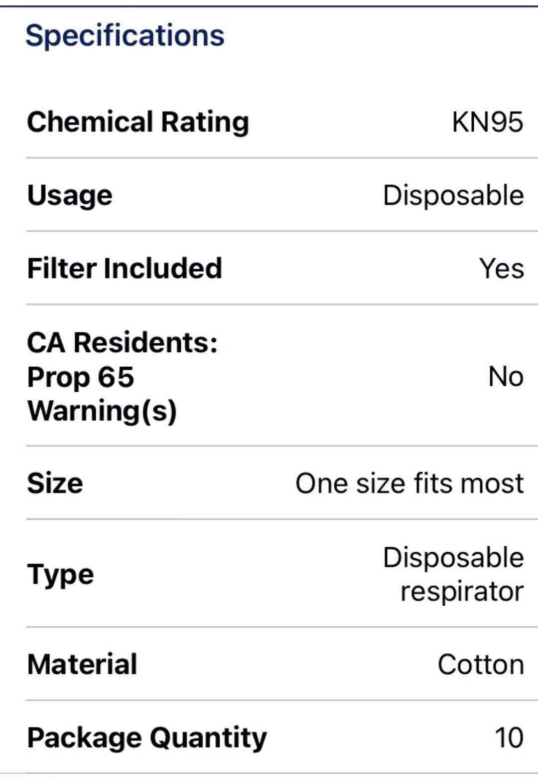 950 Total Xam-Med 10-Pack Disposable PR-95-U002- PFE≥95% Particulate Masks-95 ct