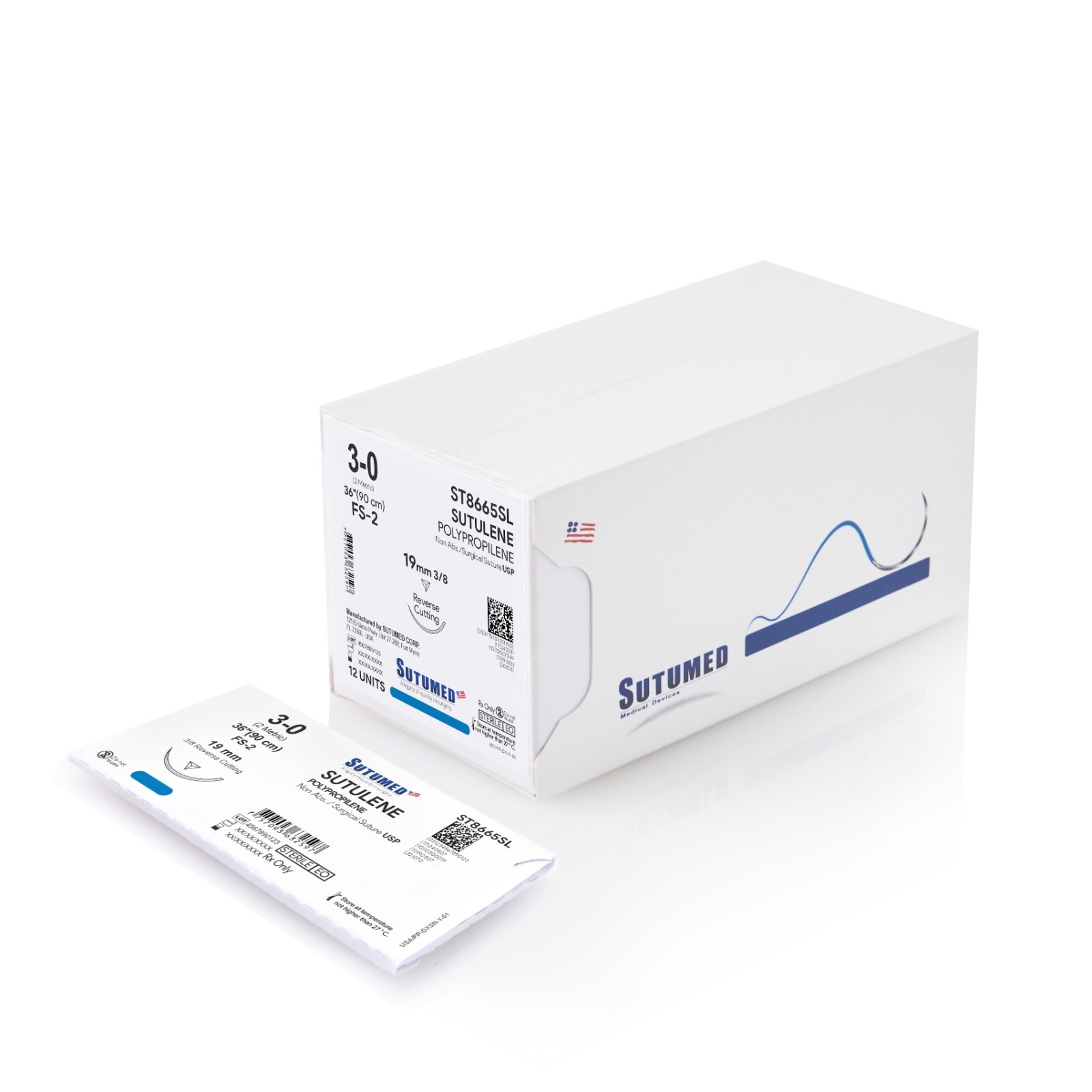 Sutumed Sutu-Lene Polypropylene Suture USP 3-0, 3/8 19mm reverse cutting