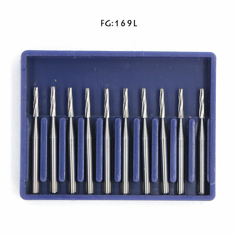 NEW 10Pcs Dental Lab Carbide Burs Drills FG169L# Tapered Fissure High Speed Bur