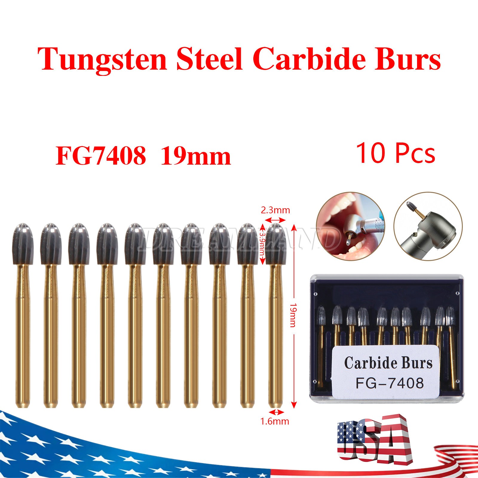 NEW Dental Trimming & Finishing Football Carbide Burs #7408 T&F 12 Bladed 10Pcs