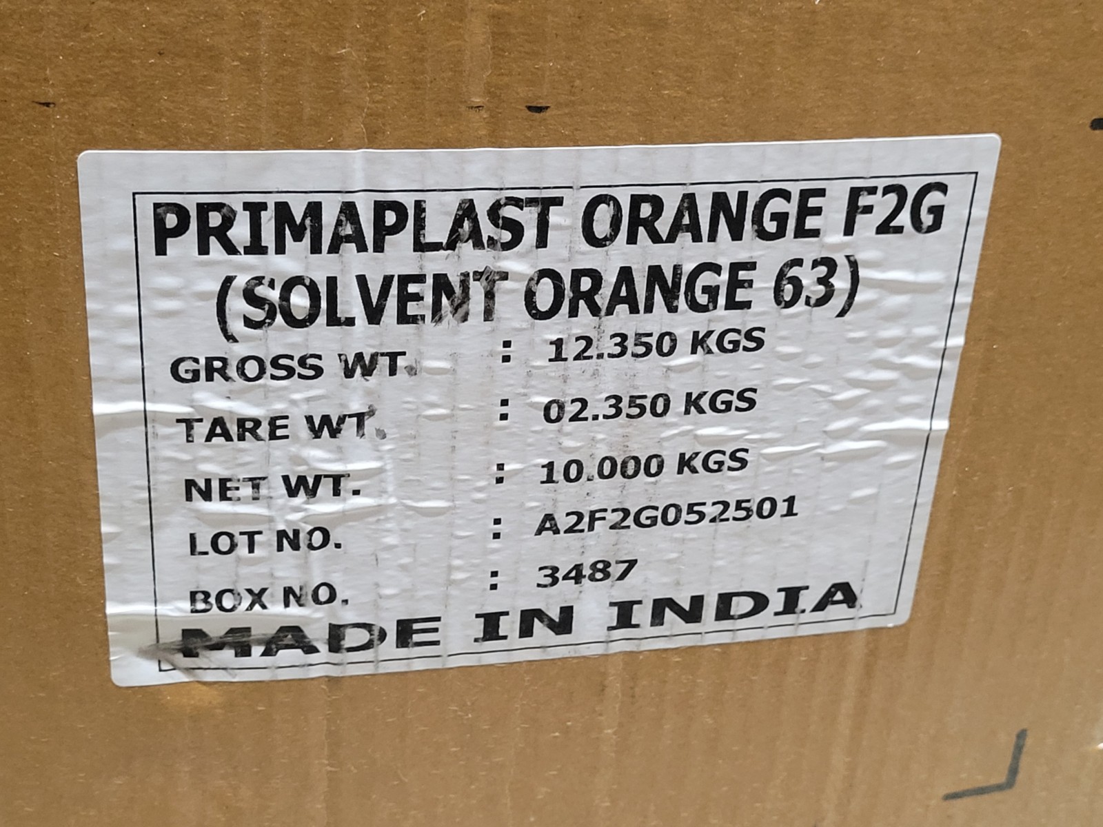 10 Kgs Solvent Orange 63 PRIMAPLAST ORANGE F2G INDIA