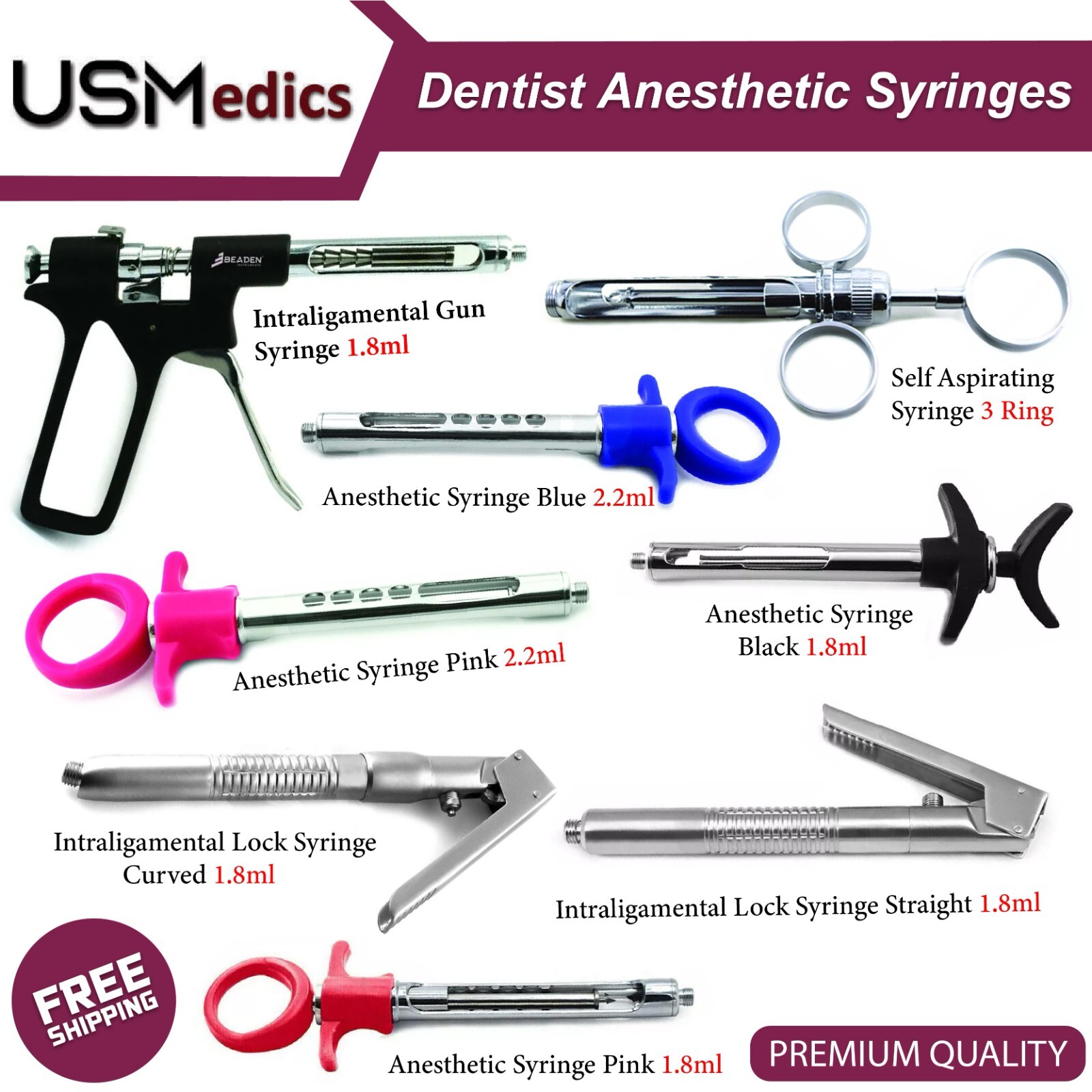 Dental Syringes Anesthesia Anesthetic Aspirating Intraligamental Injections NEW