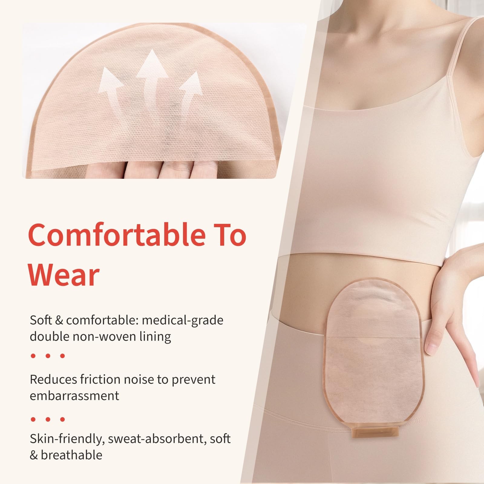 Deraymi 100 Pcs Colostomy Bags One-Piece Ostomy Bag Hook And Loop Closure For