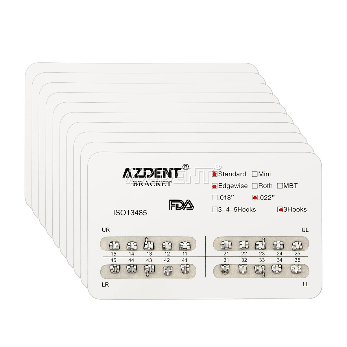 AZDENT Brackets de Ortodoncia Dental Standard Roth MBT 022/018 Ganchos 3/345