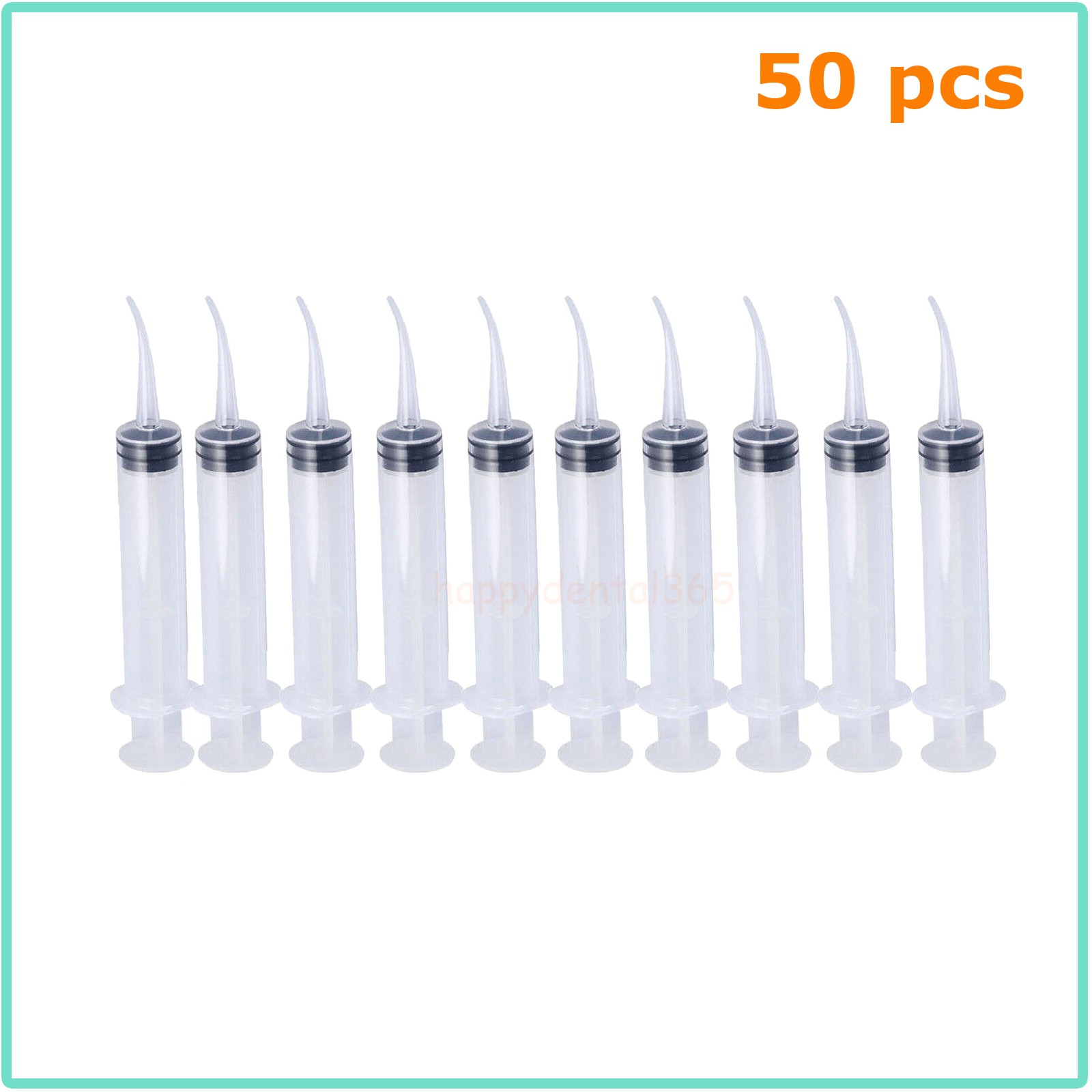 50 pcs Dental Disposable Curved Oral Tip Utility Irrigation Syringes 12ml