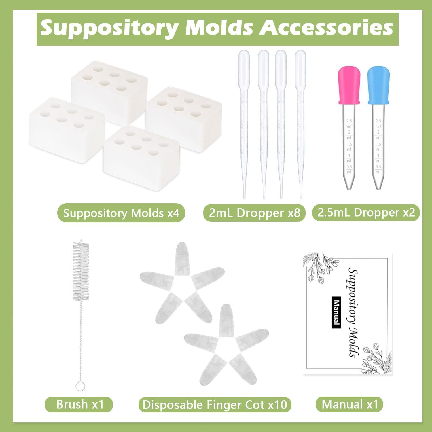 Fukumi Reusable Suppository Molds Kit, 2ML | 4 Suppository Mold Trays + 10 Dropp