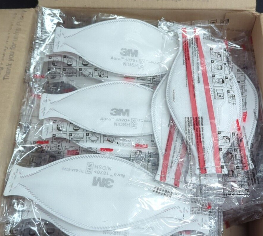 Lot of 50 3M Aura N95 1870+ Respirator and Surgical Face Masks,