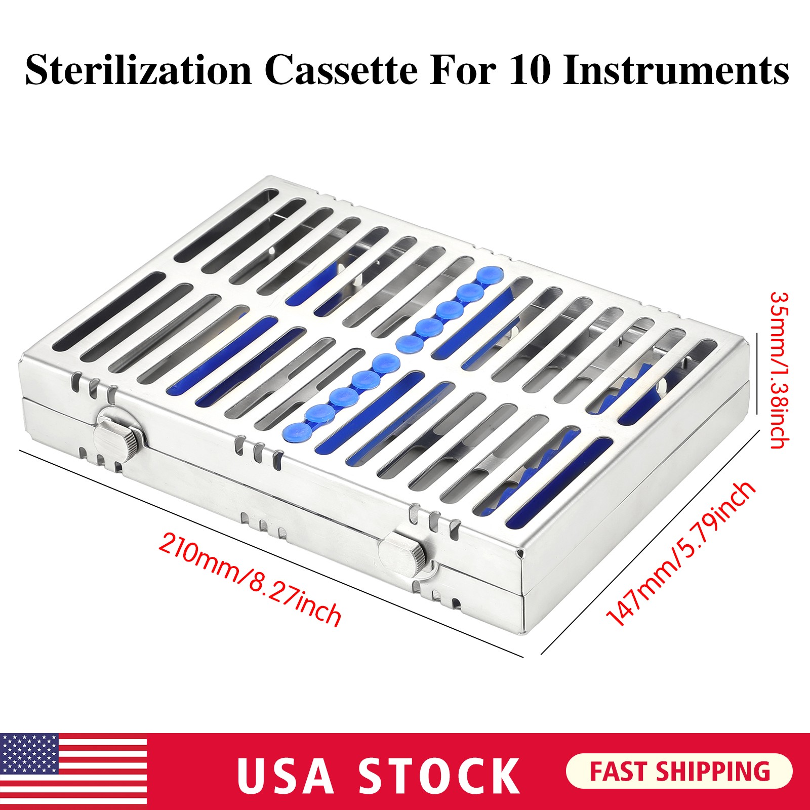 Dental Autoclave Sterilization Cassette Rack Box Tray For 10 Instrument