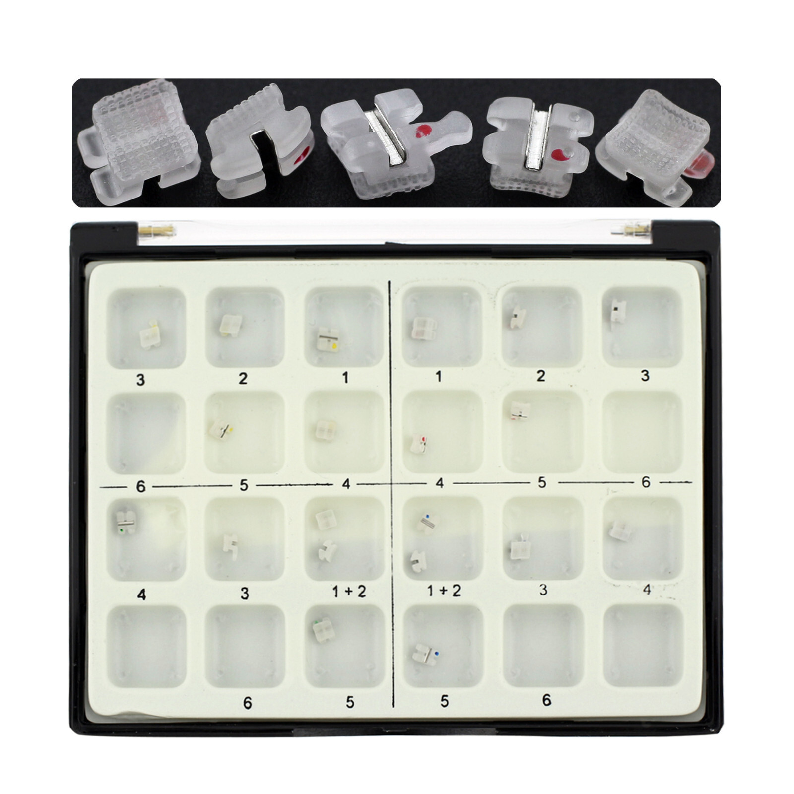 Orthodontic Ceramic Brackets w/Metal Slot 022 018 Roth MBT 3 Hook Braces Clarity