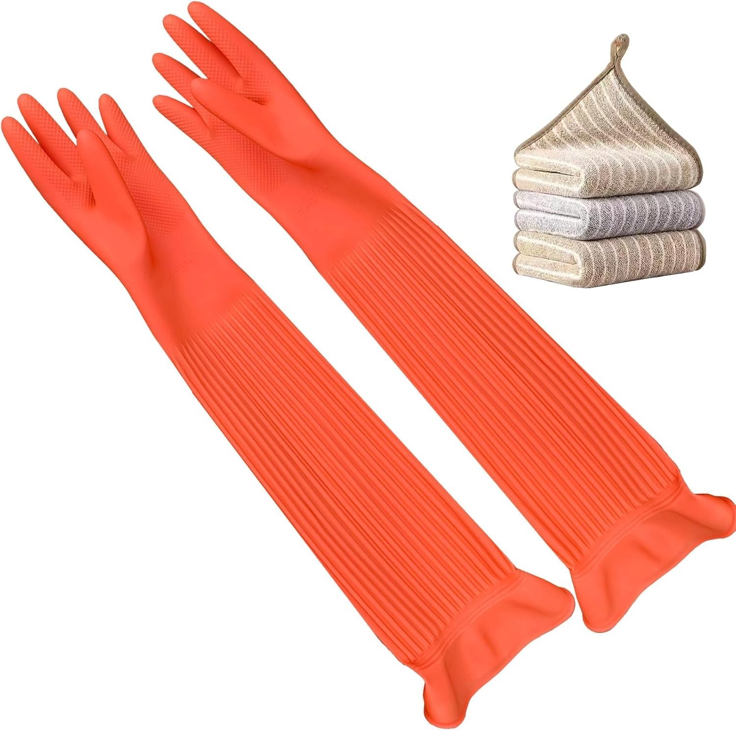 3 Pairs Household Extra Long Kitchen Gloves for Washing Dishes，20.05inches Ru…