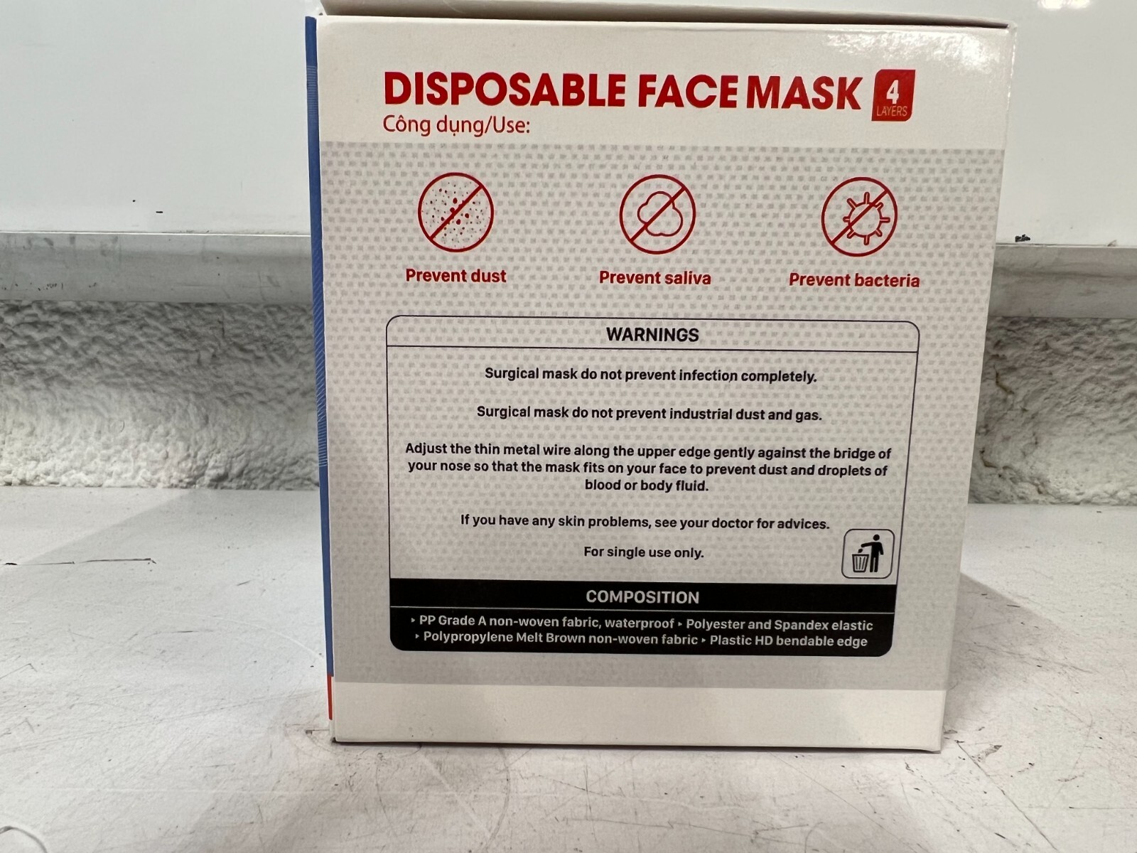 CASE OF 2500 Disposable 4-Layer NON-MEDICAL Surgical Face Masks
