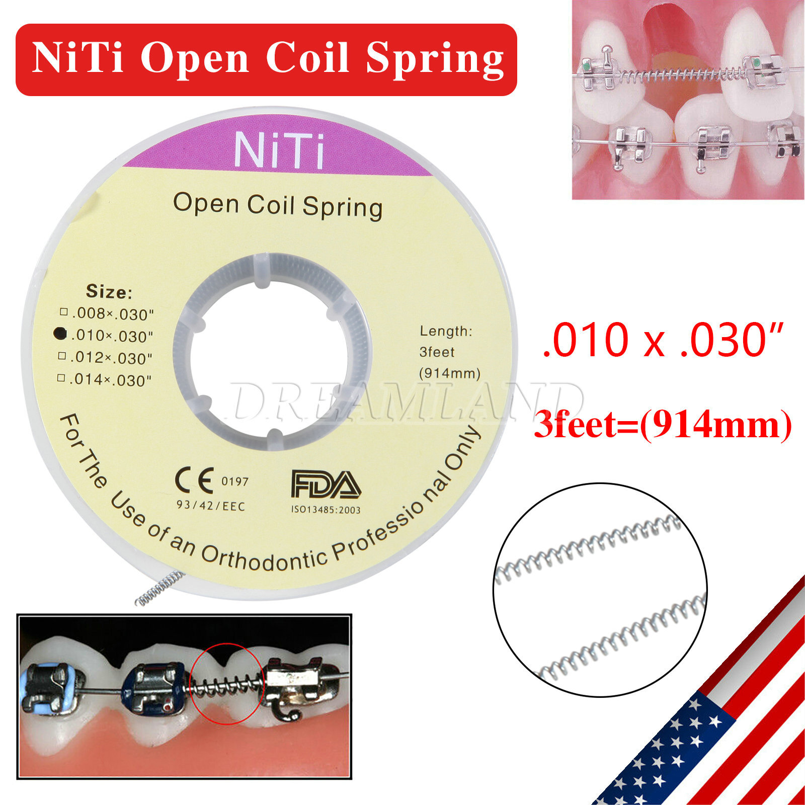 Dental Ortho Niti Open Coil Spring 010*030″ *914mm