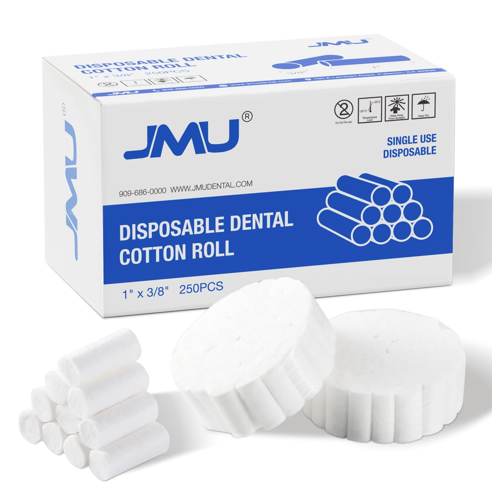 JMU 250 Pcs Dental Cotton Rolls, 1” Non-Sterile Nosebleed Plugs, 1″ x 3/8″