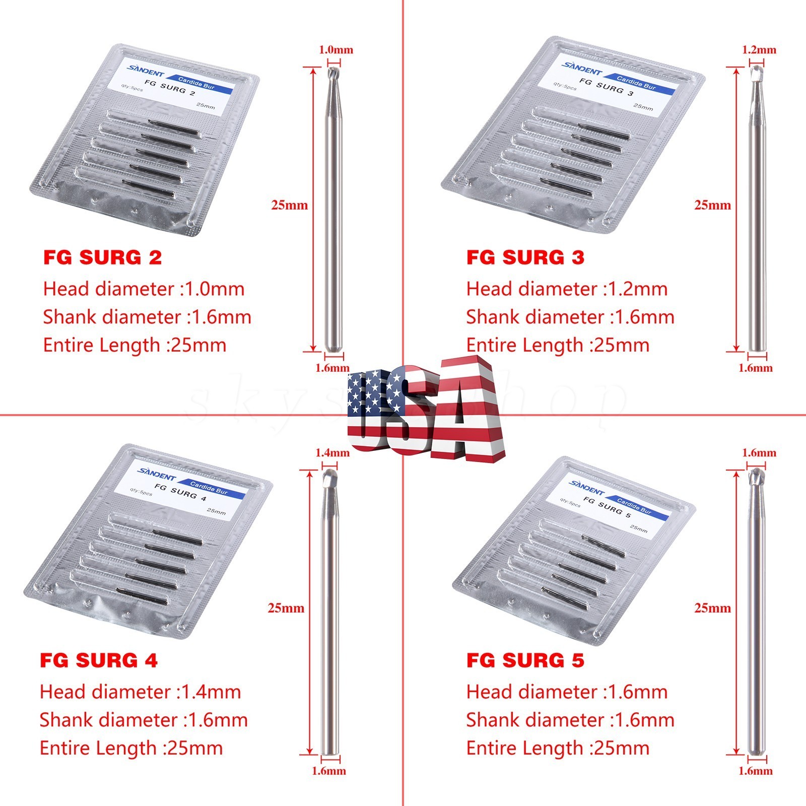 5pcs/box Dental FG Carbide Burs Surgical Drills for High Speed Handpiece