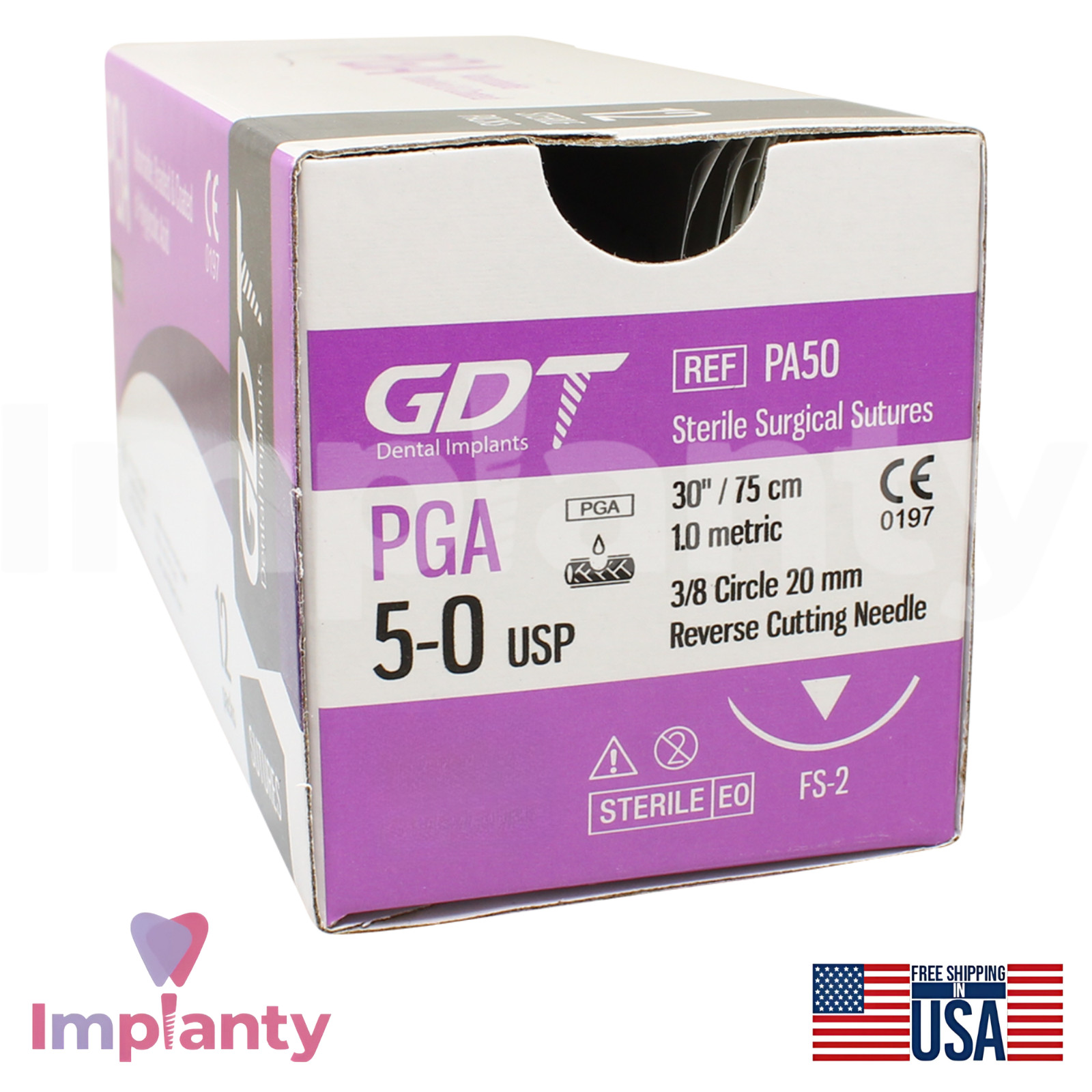 GDT Dental Thread SteriIe Individual Packs 12pcs 3/8 Circle 20.0mm Reverse