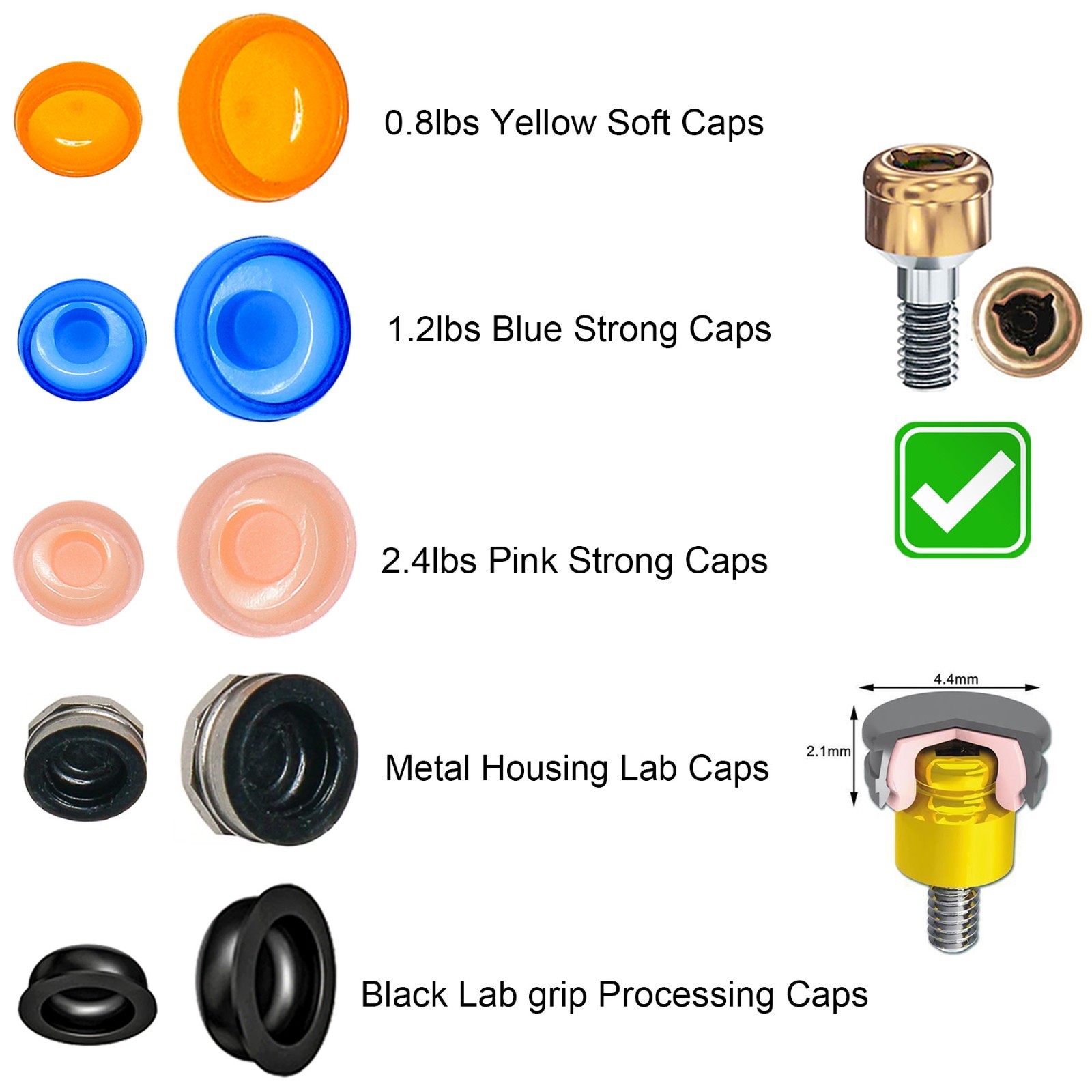 US Dental Overdenture Locator Male Cap Kit & Novaloc Peek Retention Insert Caps