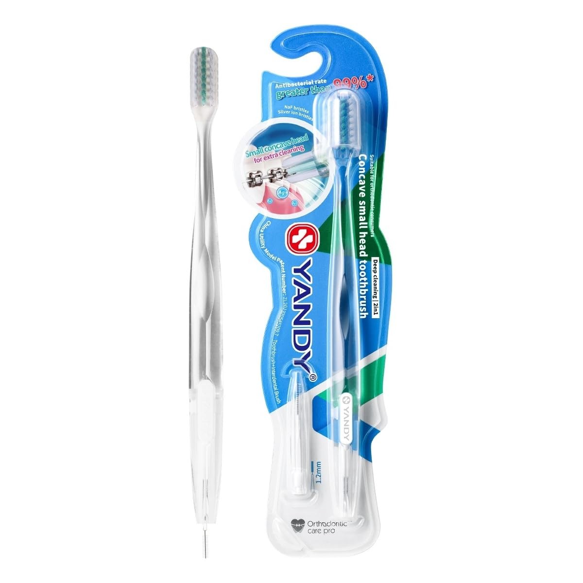 YANDY Concave Orthodontic Toothbrush for Braces Brackets, 1 Count (Pack of 1)