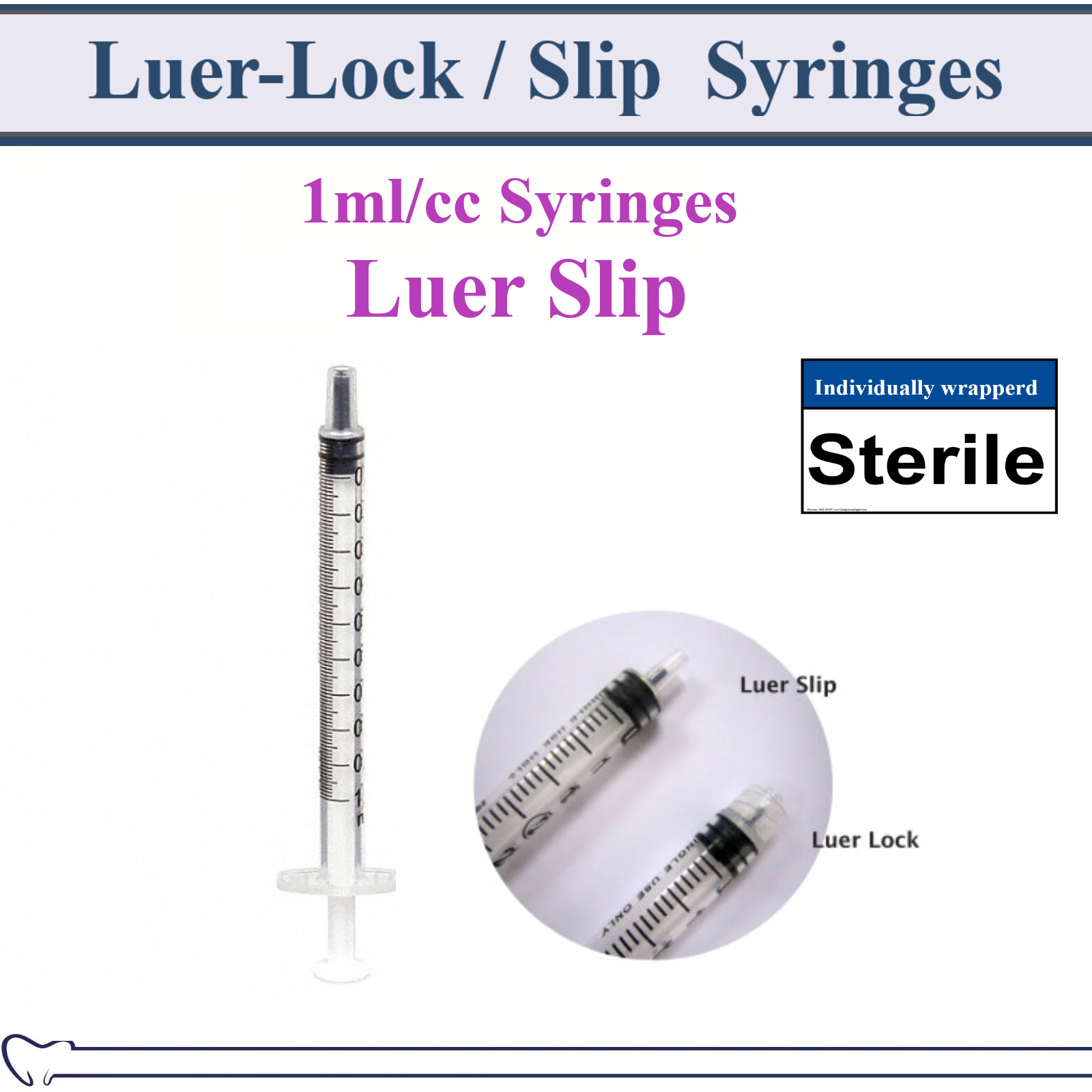 AMGoods 1cc / 1ml LUER SLIP or LUER LOCK SYRINGES STERILE SYRINGE, NO NEEDLE!
