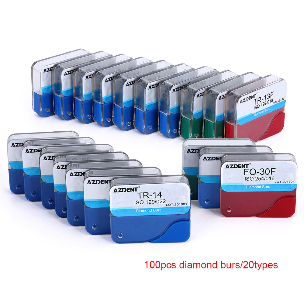 100Pcs Dental Diamond Burs for High Speed Handpiece Medium Friction Grip 20Types