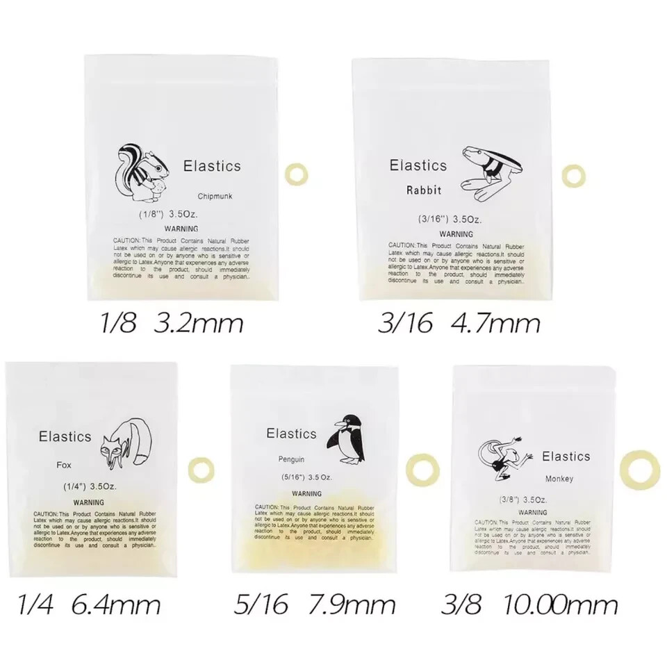 15 Sizes Dental Orthodontic Rubber Bands Elastics Latex Braces 3.5 5.0 6.5 Oz