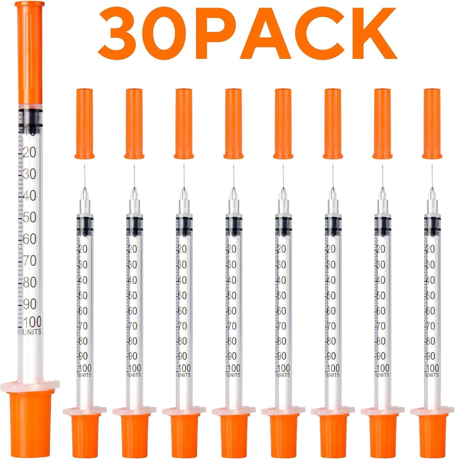 Individually Wrapped 30-Pack U-100 1ml Sterile Syringes for Precise Measurement