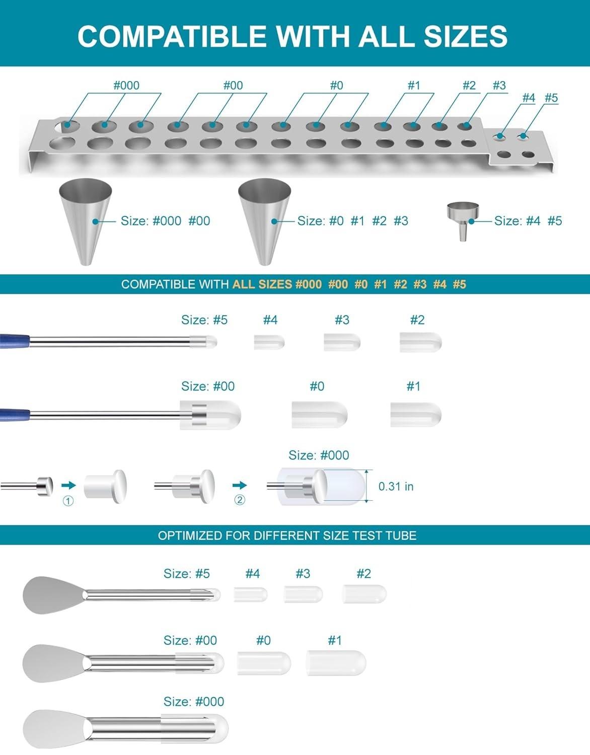 16 Piece Lab Filling Tools Kit with Funnels and Scoops for Powder Transfer and