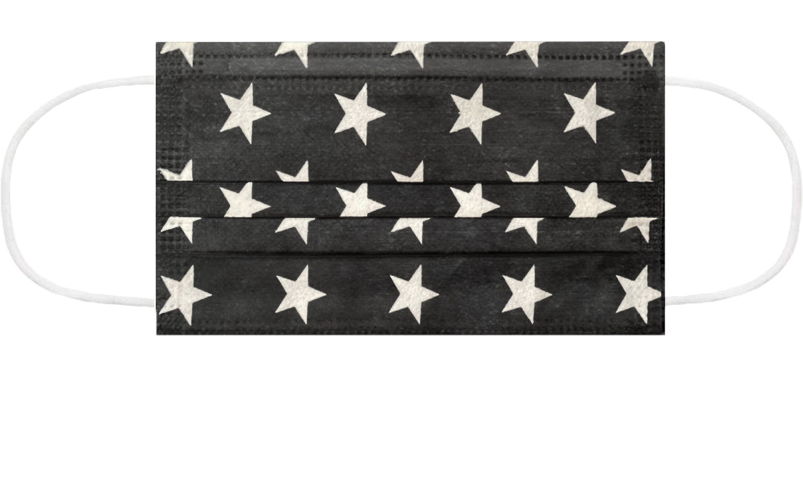 Black & White Face Mask Disposable 3-ply Mouth Cover w/ Star Pattern 100pcs