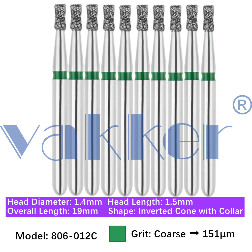 Vakker 10pc Dental Diamond Burs Inverted Cone & Amalgam Buster Handpiece Bur