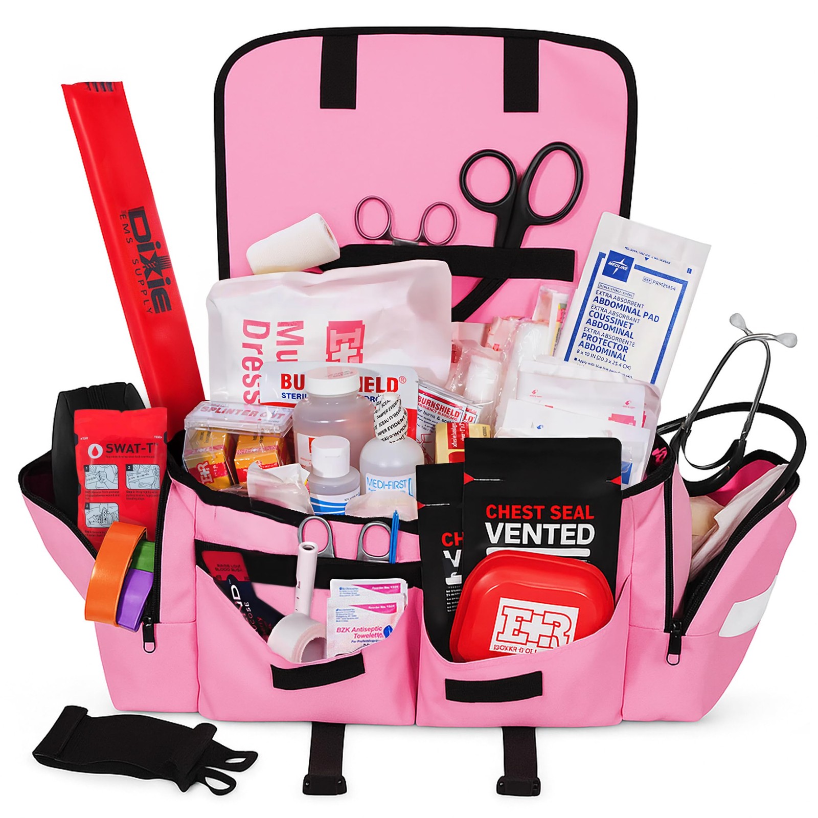 Ever Ready First Aid Fully Stocked Emt Trauma Bag First Responder Medical Kit