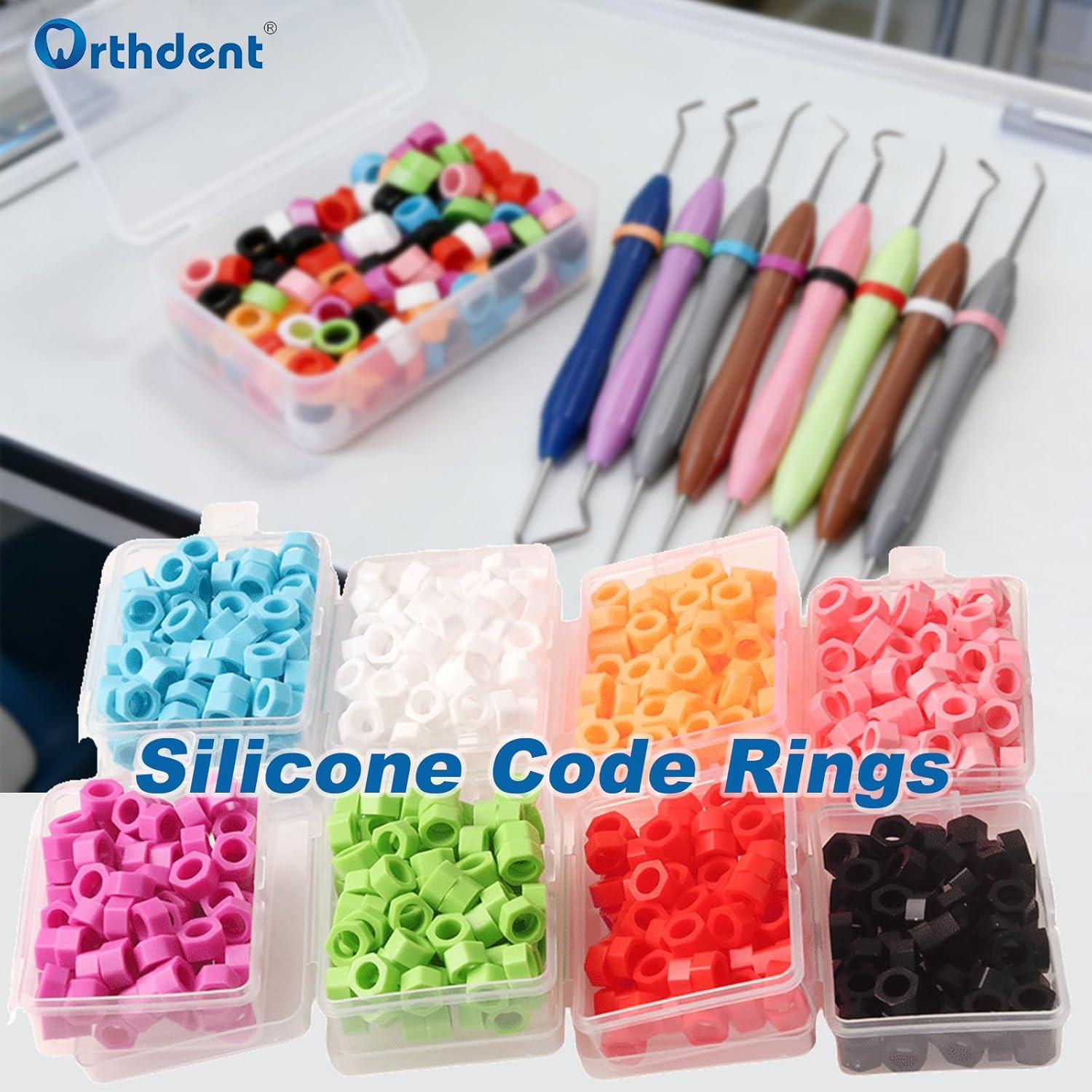 100Pcs Multi-Color Orthodontic Silicone Code Rings for Dental Instruments