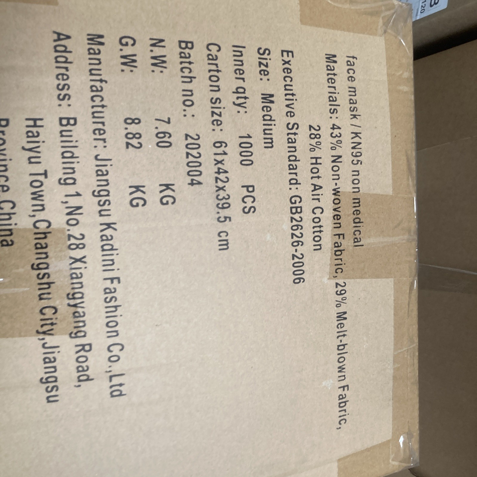 kn95 face mask 1000 Box