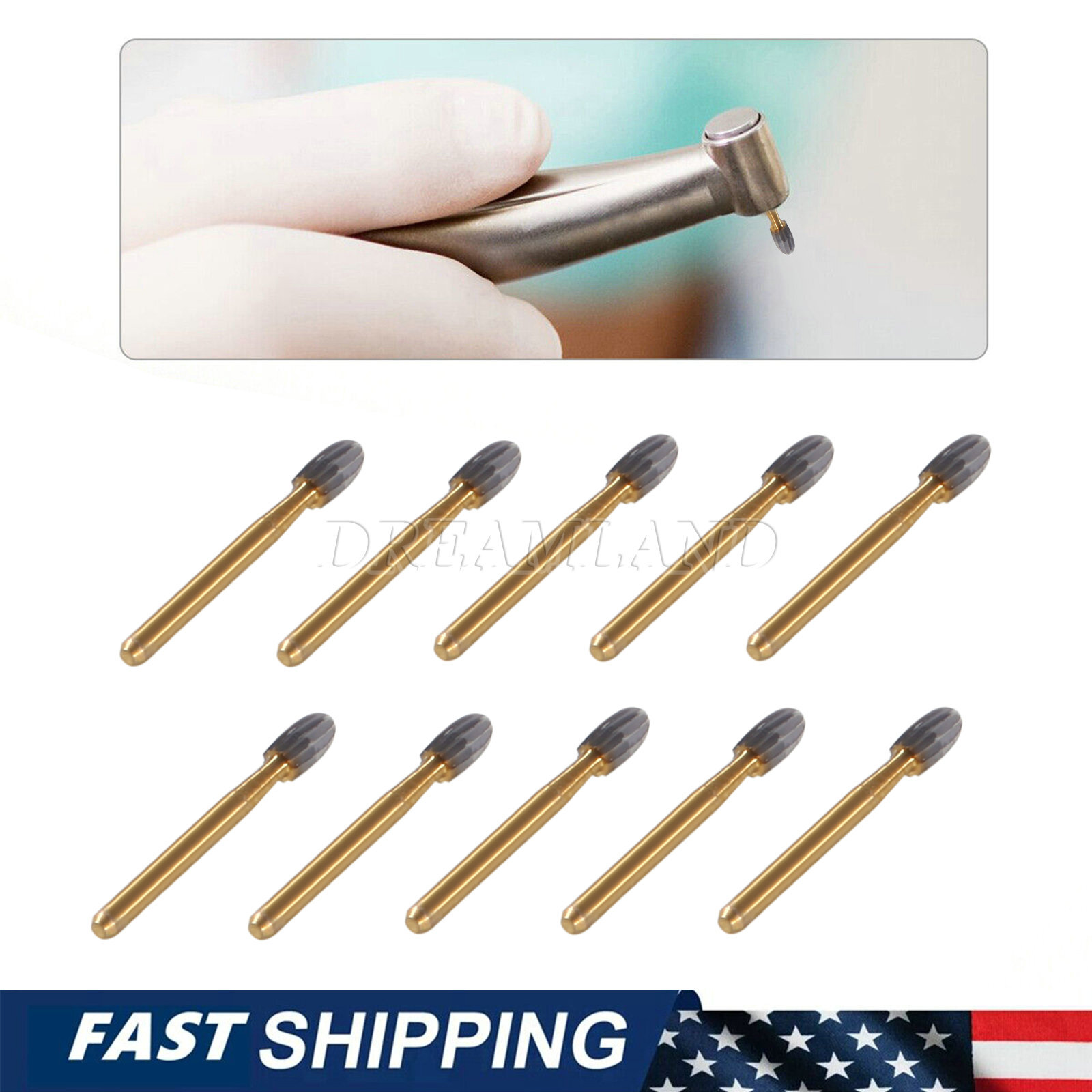 10Pcs Dental Tungsten Carbide Burs Trimming & Finishing Egg Football Bur FG 7408