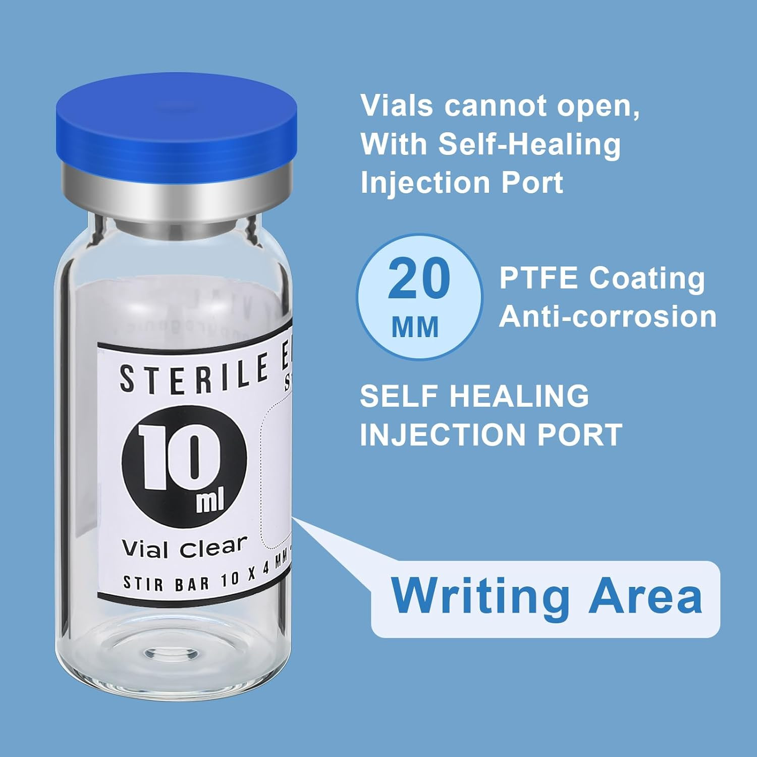 20 Pcs 10ml Sealed Sterile Empty Vials with Self Healing Injection Port Glass Pe