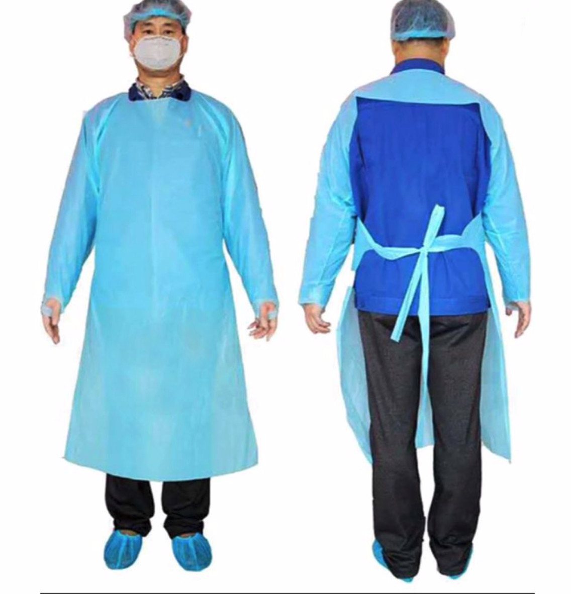 Disposable CPE 35 GSM 45″ long Gowns, Pack of 20 Adult Unisex