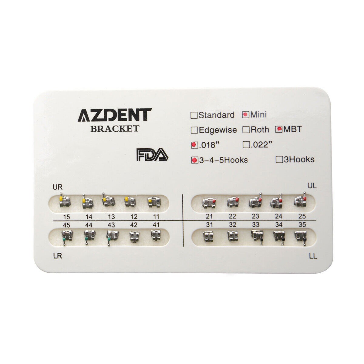 20 X AZDENT Dental Orthodontic Brackets Braces Mini MBT Slot.022 Hooks 3-4-5