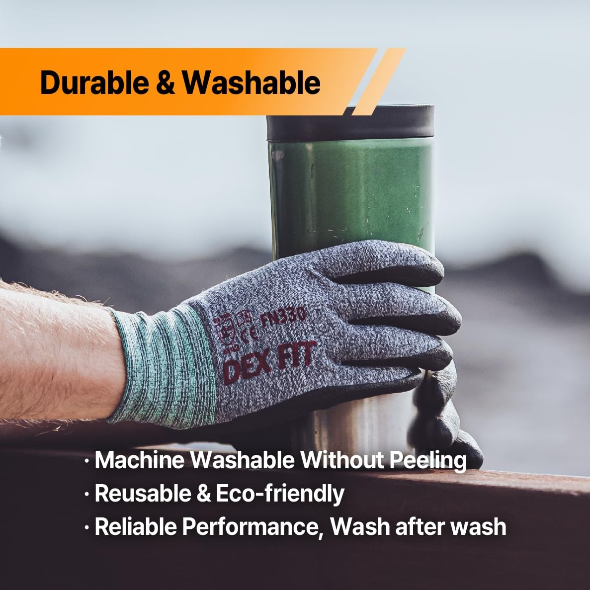 DEX FIT Nitrile Work Gloves FN330, 12 Pairs, 3D Comfort, Firm Grip, Thin, Washab