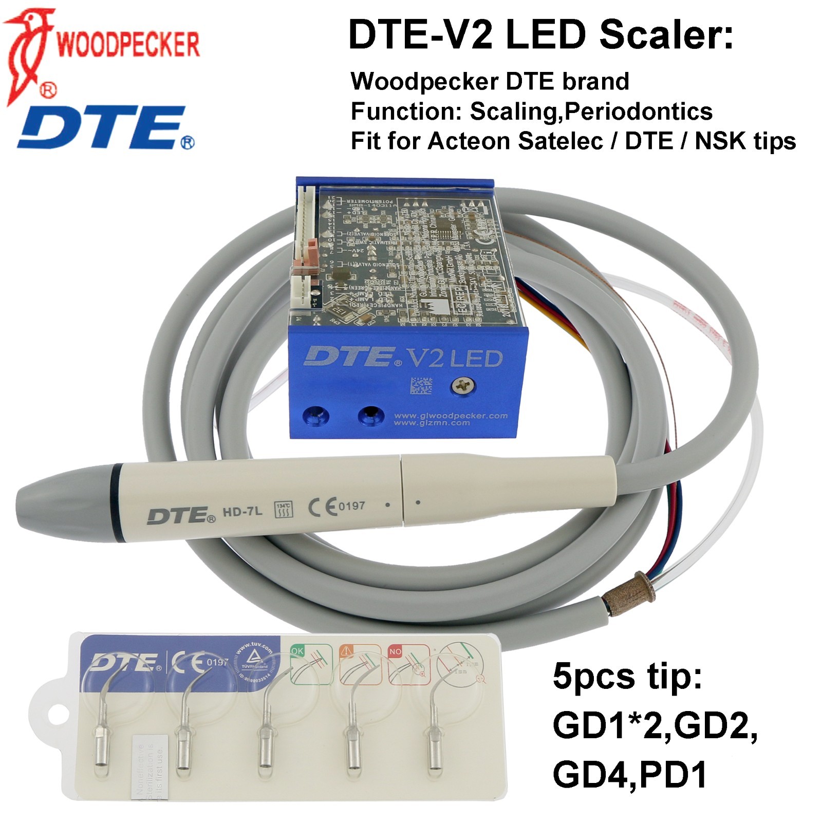 Woodpecker Ultrasonic Scaler DTE V2 V3 LED Handpiece HD-7L Dental Endo Piezo Tip