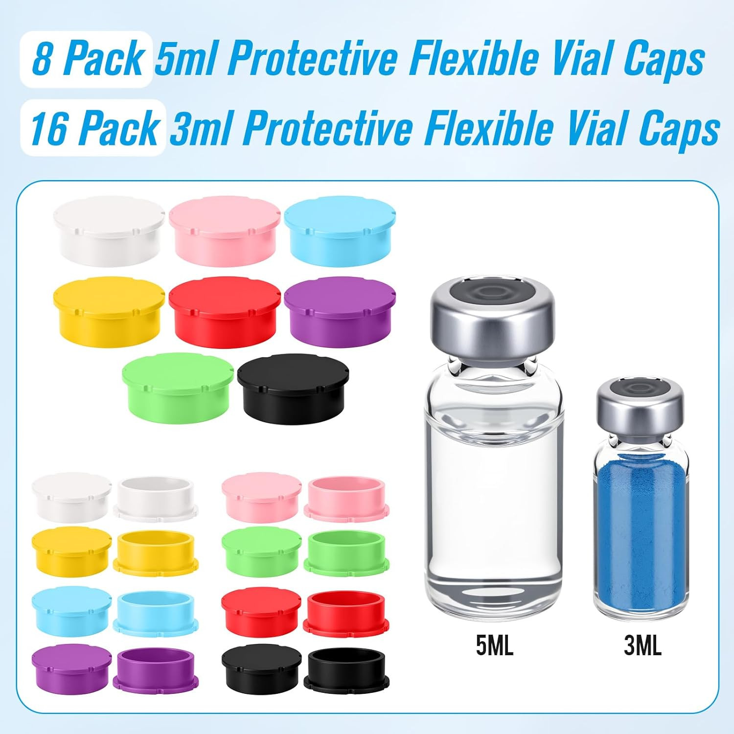 24 Pack Glass Vial Protective Vial Caps 3Ml & 5-100Ml Reusable Peptide Vials Cov
