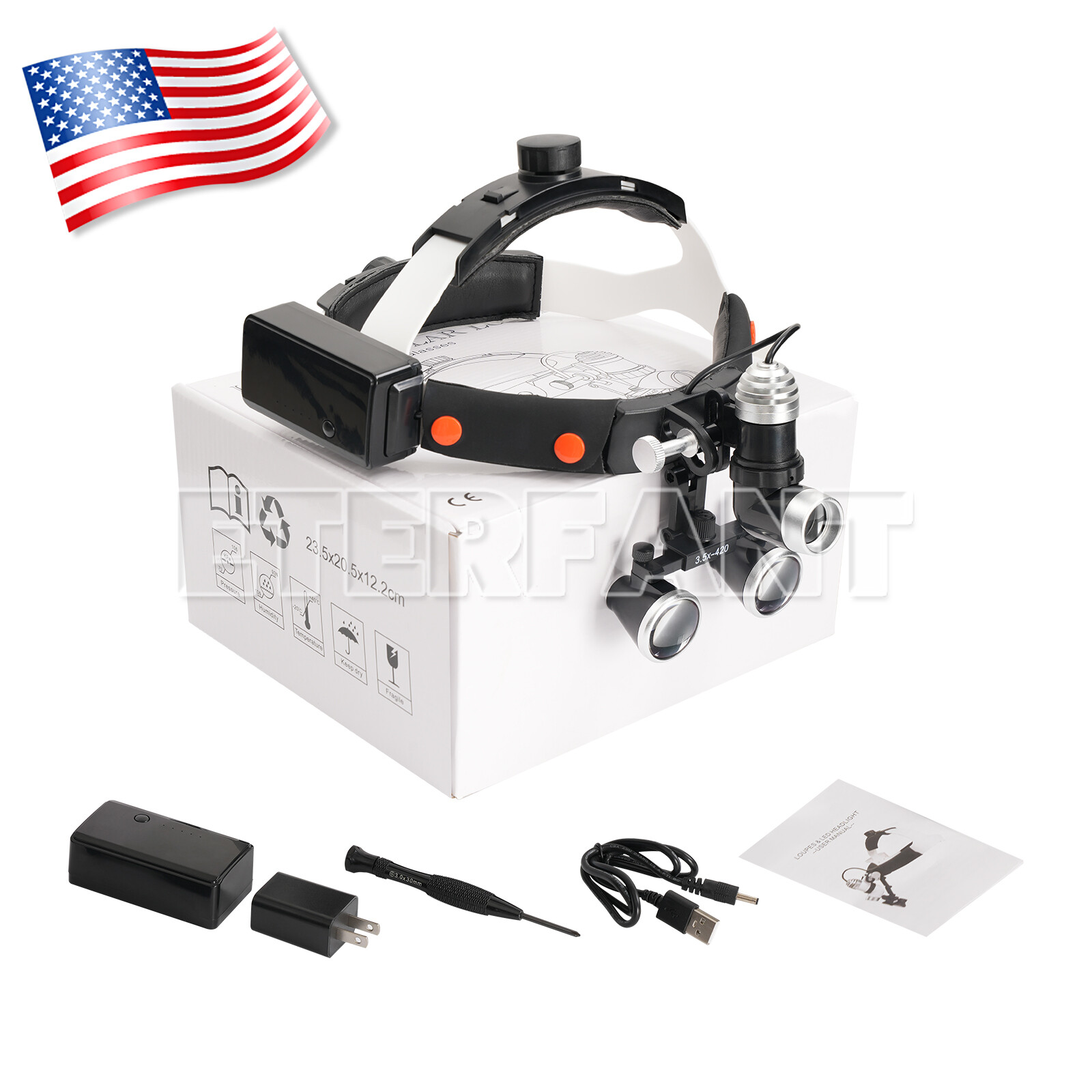 ETERFANT Dental 5W LED Lightweight Silicone Headlig Lamp/3.5X Headband Magnifier