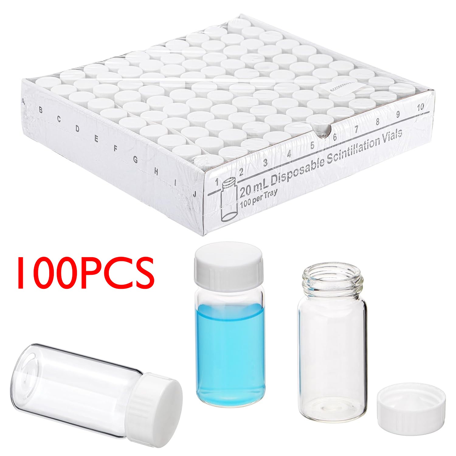500Pcs 20mL Scintillation Vial Liquid Sample Vials Clear Glass Vials Cone Liner