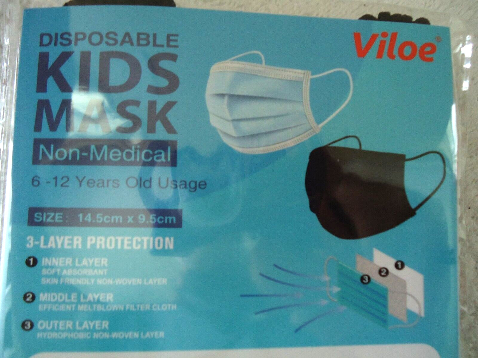 ” NIP ” Viloe Disposable Kids Mask 6-12 Years Old 10 In Pack ” Great Item “