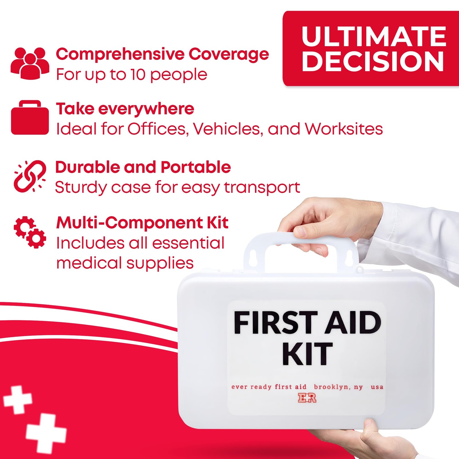 10 Person First Aid Kit – OSHA and ANSI Class A Compliant, Fully stocked…
