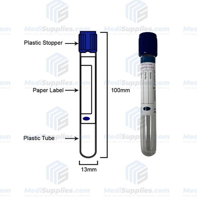 Vacuum Blood Collection Tube, 13 x 100mm, 6ml, Royal Blue Top, Exp 5/25