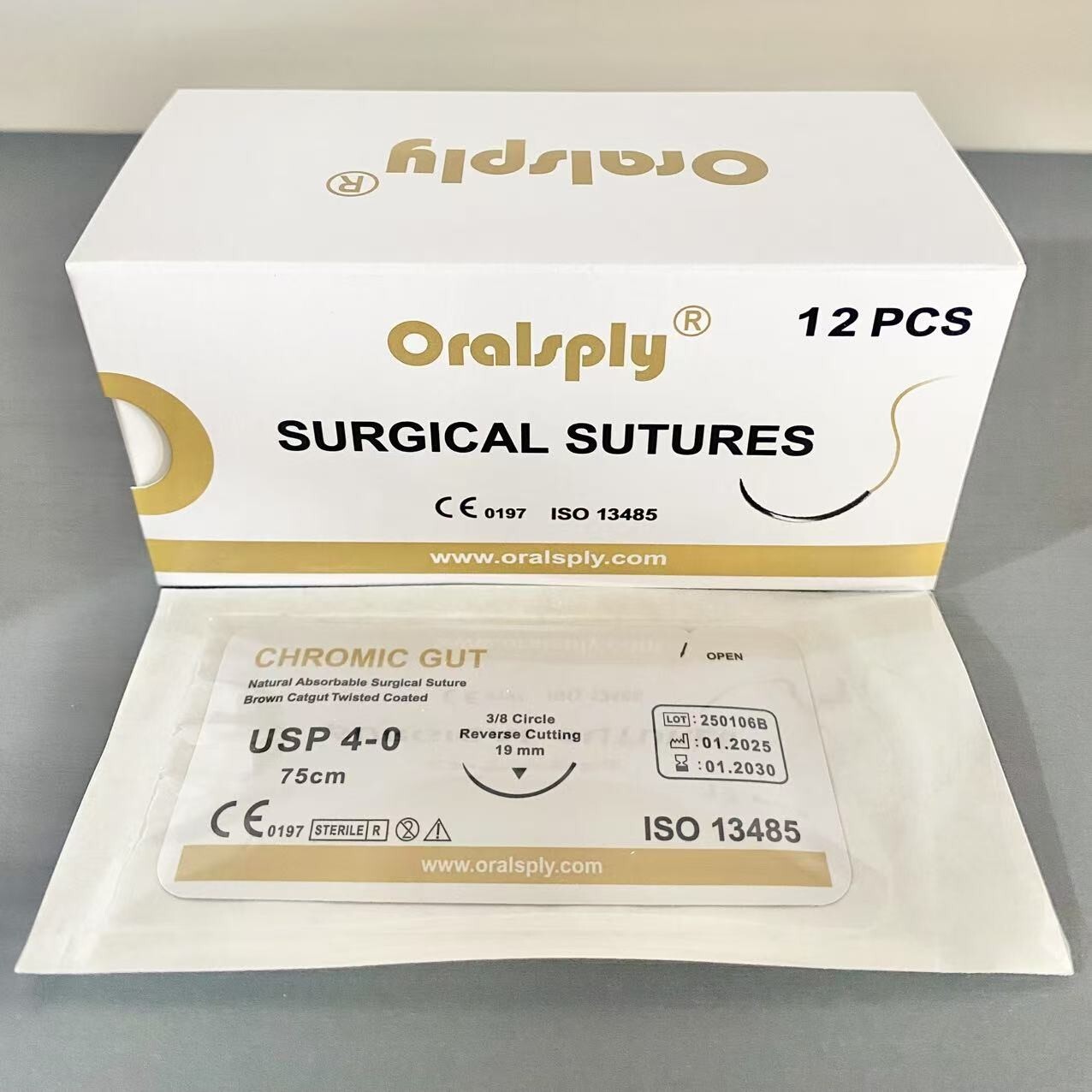 USA 10 Boxes Absorbable Surgical Sutures CHROMIC GUT 4-0 75cm 3/8 Needle 19mm