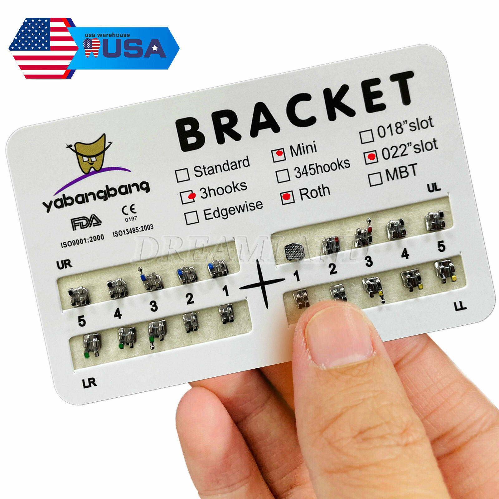 100 packs Dental Orthodontic Brackets Mini Roth 0.022 Slot 3hooks No.3