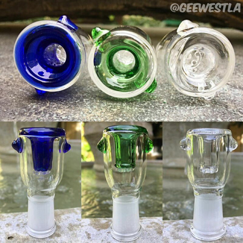 14mm Female Honeycomb Screen Glass Slide Bowl – Green Blue or Clear