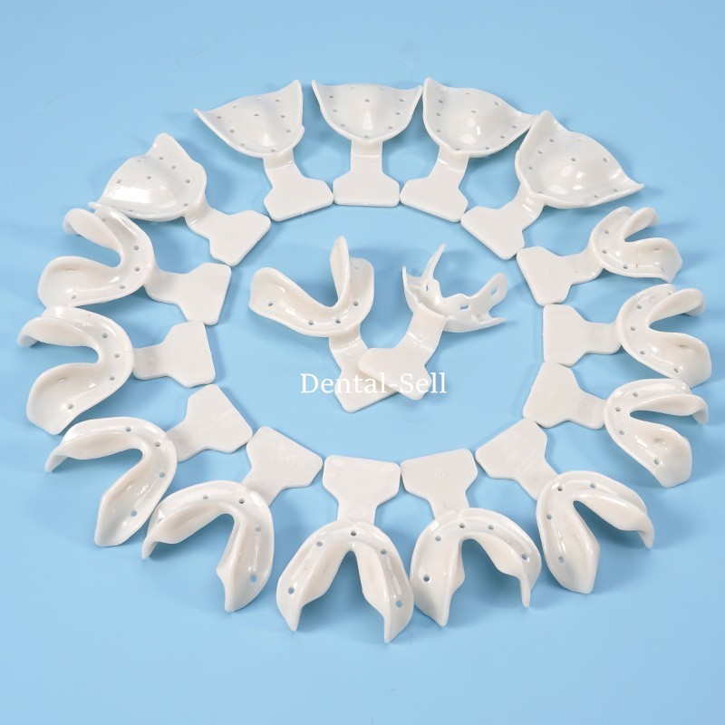 Dental Impression Trays Edentulous Jaw Frame Cut Back Plastic Tray White 17 pcs